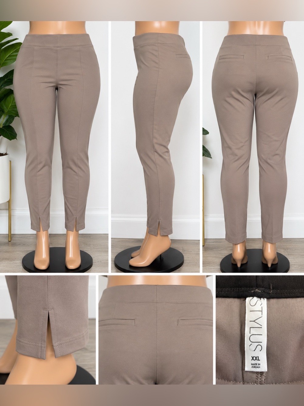 STYLUS NWT Plus Size XXL High Rise Slit Front Ankle Pants Mushroom